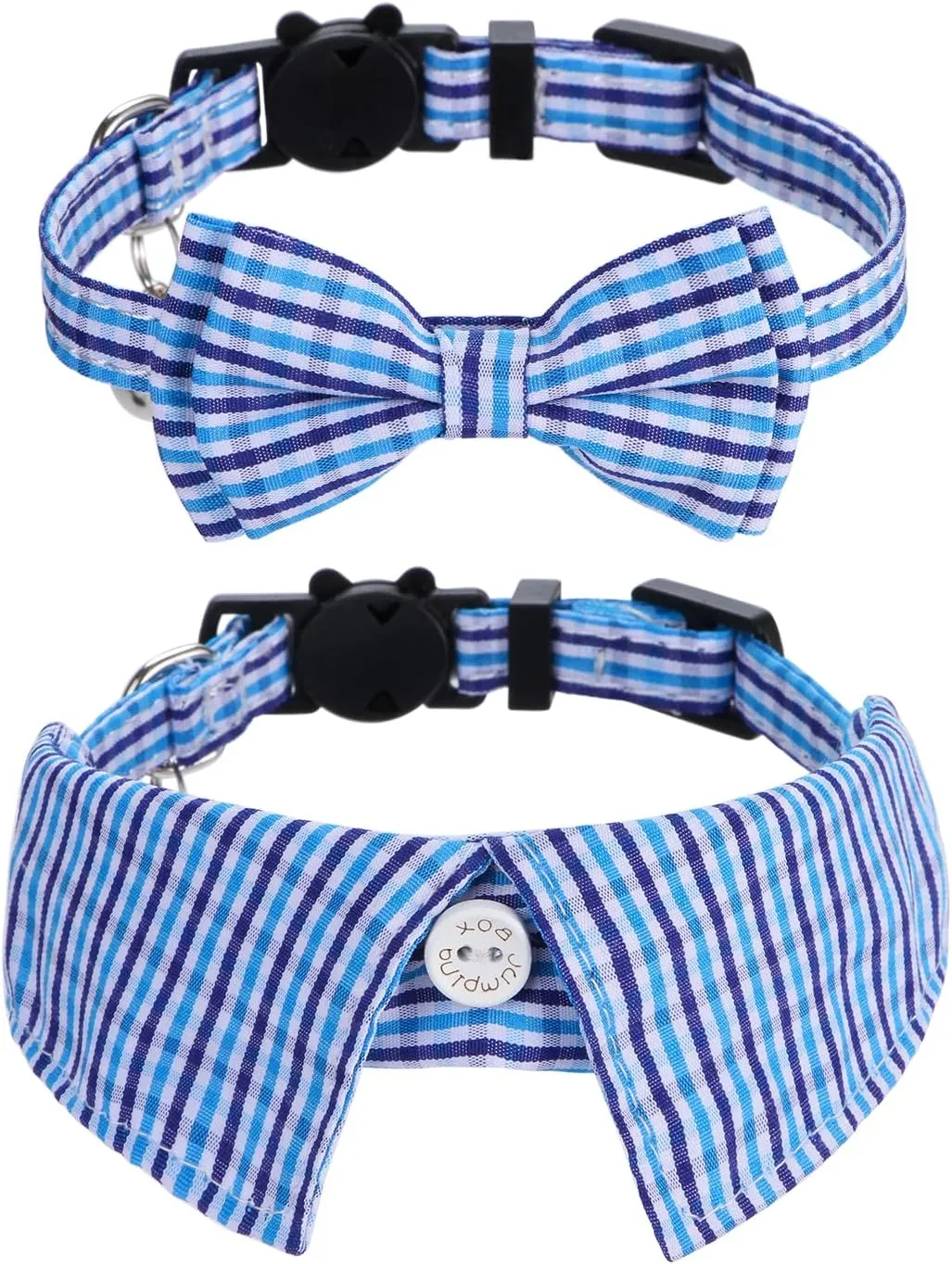 Faleela 2 Pack/Set Cat Collar with Cute Bow Tie and Bell,Breakaway Plaid Shirt Collar for Kitty Adjustable Safety