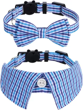 Faleela 2 Pack/Set Cat Collar with Cute Bow Tie and Bell,Breakaway Plaid Shirt Collar for Kitty Adjustable Safety