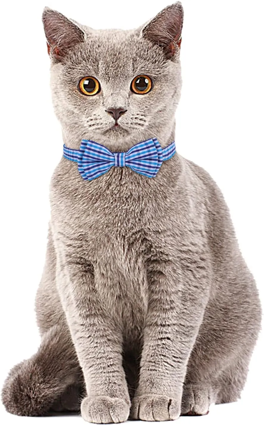 Faleela 2 Pack/Set Cat Collar with Cute Bow Tie and Bell,Breakaway Plaid Shirt Collar for Kitty Adjustable Safety