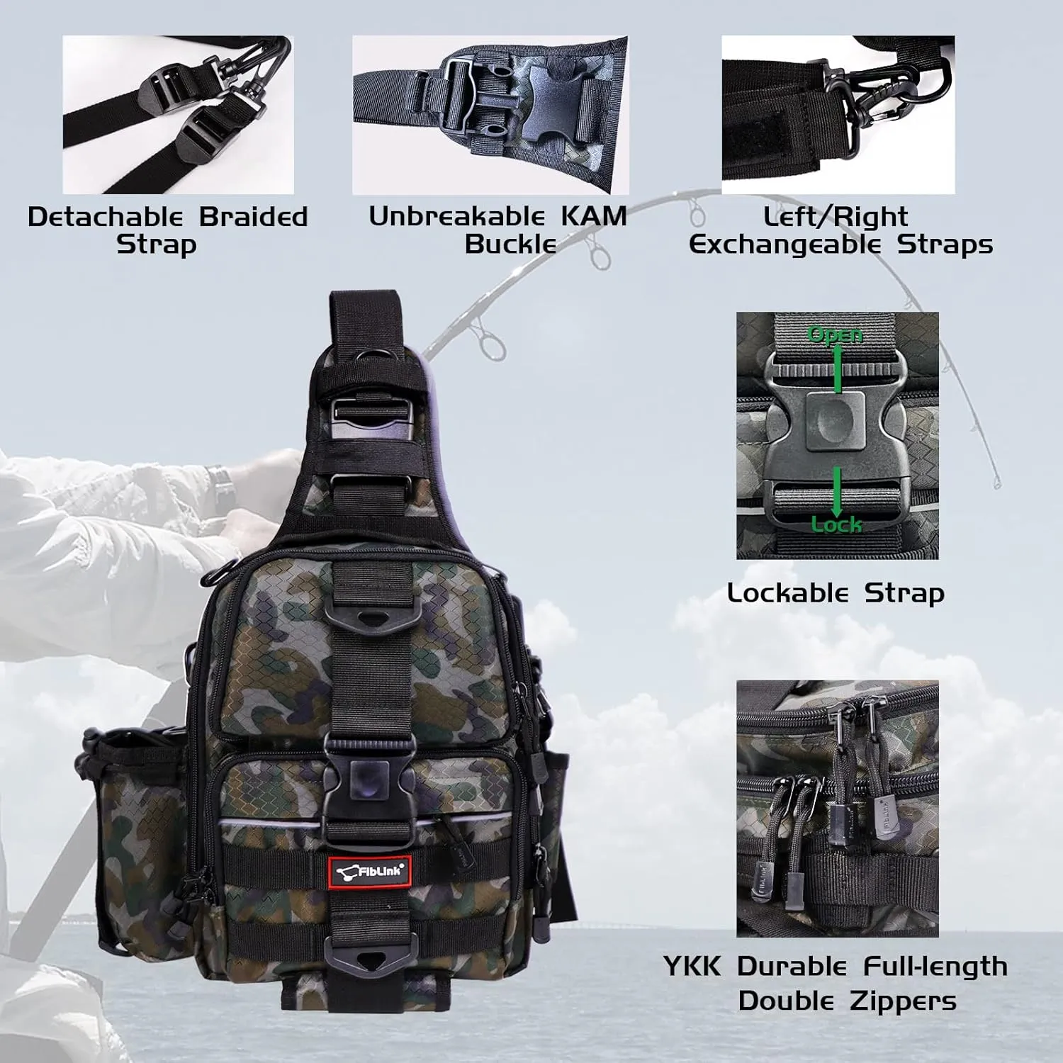 Fiblink Tackle Backpack - Water-Resistant Storage Pack With Rod & Gear Holder, Fishing Shoulder Bag