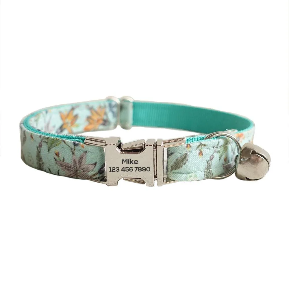 Flower Adjustable Personalized Cat Collar With Removable Bell & Bowtie