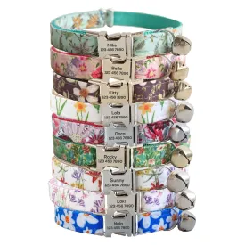 Flower Adjustable Personalized Cat Collar With Removable Bell & Bowtie