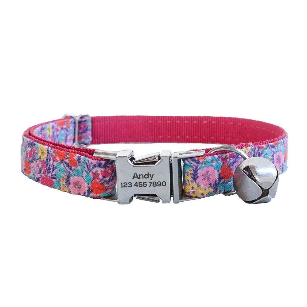Flower Adjustable Personalized Cat Collar With Removable Bell & Bowtie