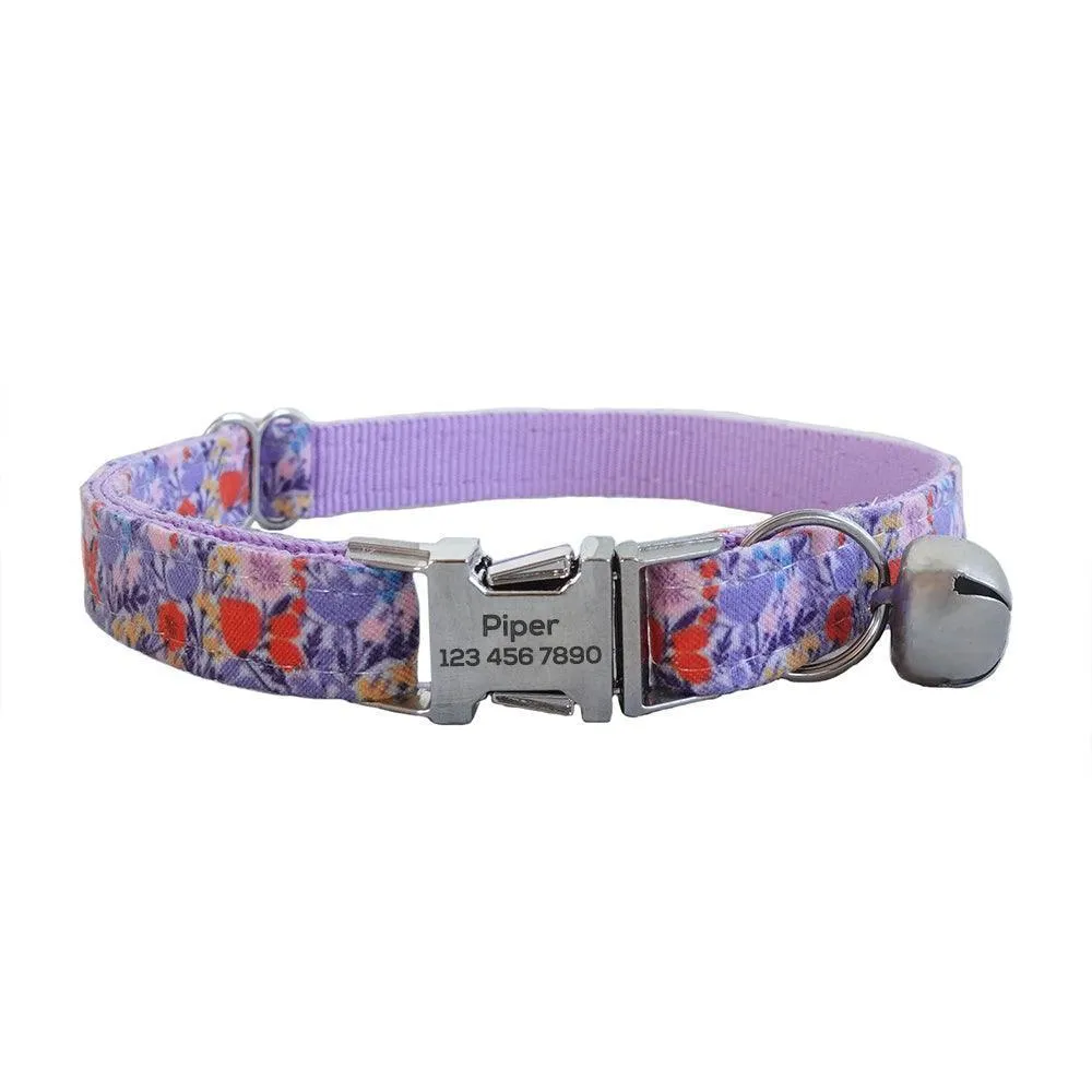 Flower Adjustable Personalized Cat Collar With Removable Bell & Bowtie