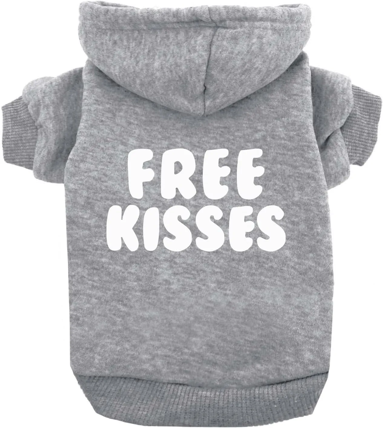 Free Kisses Dog Hoodie Fleece Lined Pullover Sweatshirt with Leash Hole (Grey, X-Small 727)