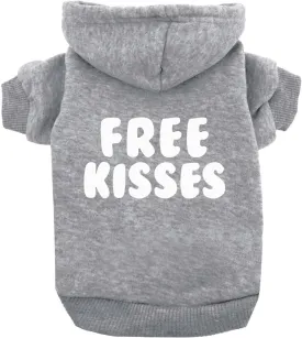 Free Kisses Dog Hoodie Fleece Lined Pullover Sweatshirt with Leash Hole (Grey, X-Small 727)