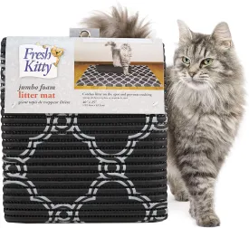Fresh Kitty Durable XL Jumbo Foam Litter Box Mat  No Phthalate, Water Resistant, Traps Litter from Box, Scatter Control, Easy Clean Mats  Black & White 40"x 25", Black/White Quatrefoil (9036)