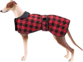 Geyecete Waterproof Greyhound Whippet Lurcher Dog Coat-with Warm Fleecy Lining Inside Outdoor Dog Apparel with Adjustable Bands for Medium, Large Dog-Red-XS