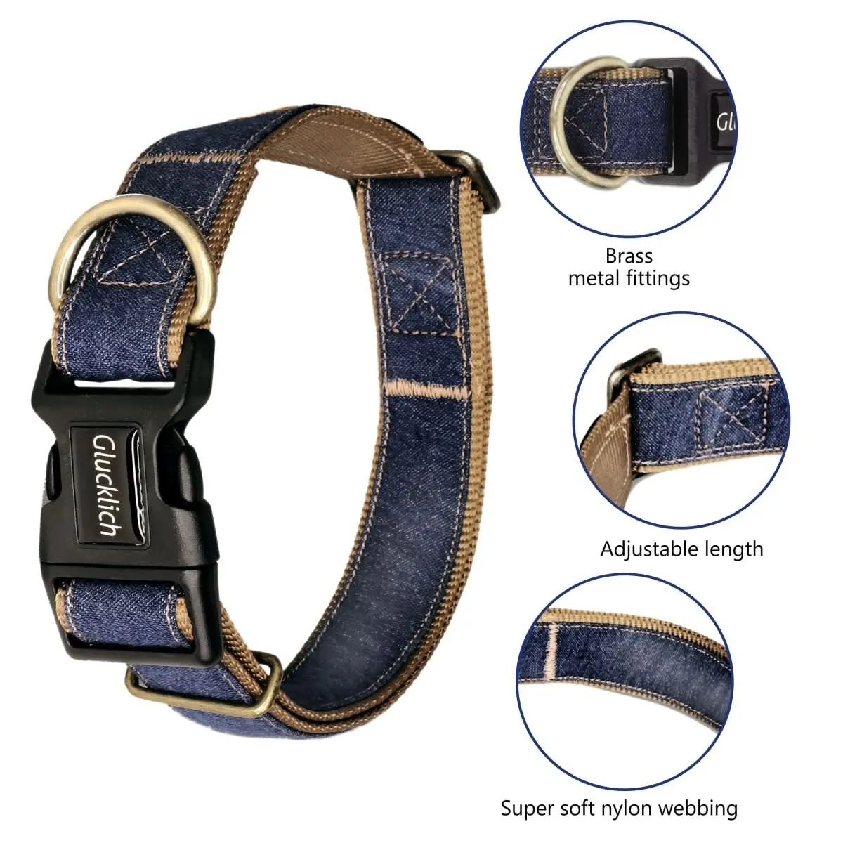 Glucklich Denim Adjustable Dog Collar