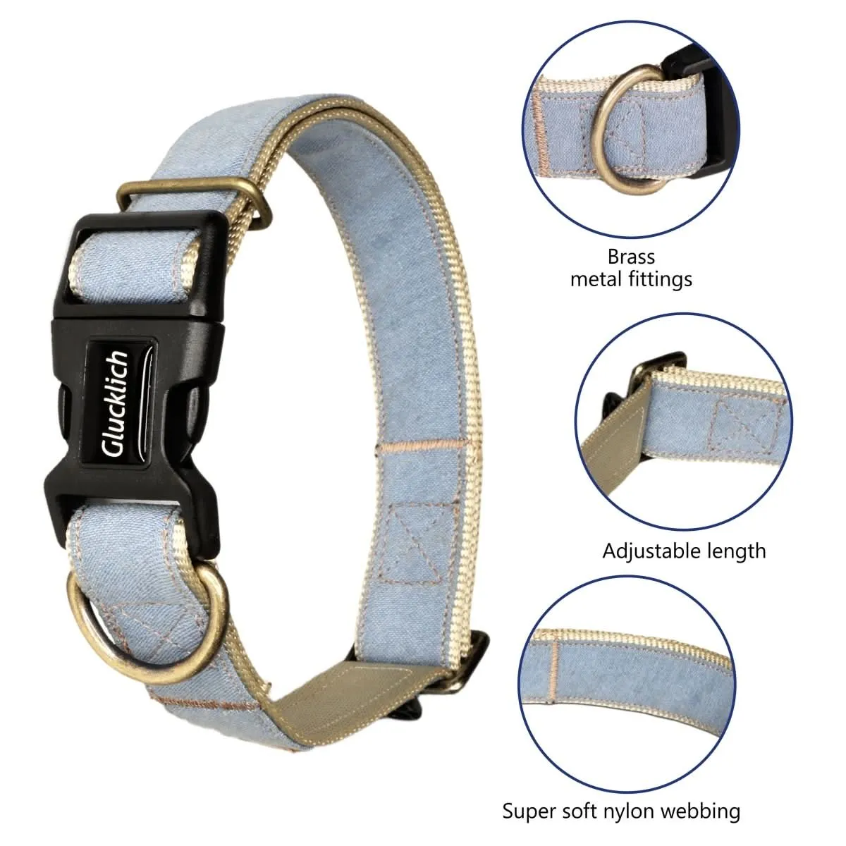 Glucklich Denim Adjustable Dog Collar