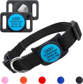 GoTags Personalized Dog Collar with Custom Engraved AirTag, Adjustable Dog Collar Pet ID Tag, Silent, No Noise Dog Tag for Large Medium or Small Dogs (Black, Medium)