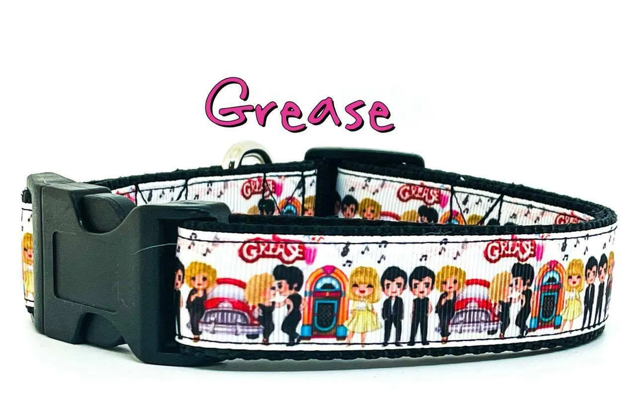Grease dog collar Handmade adjustable buckle collar 1" wide or leash movie Petcollarshandmade