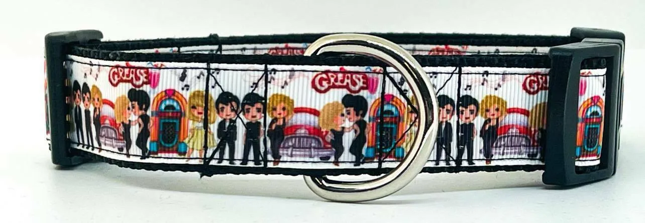 Grease dog collar Handmade adjustable buckle collar 1" wide or leash movie Petcollarshandmade