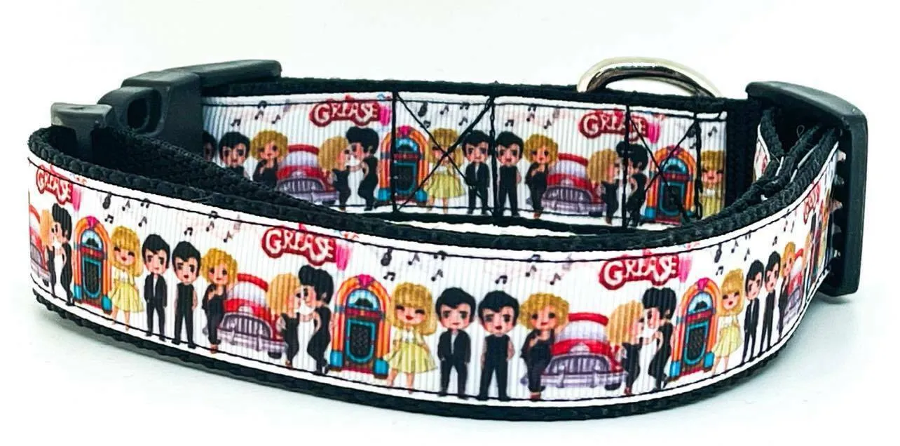 Grease dog collar Handmade adjustable buckle collar 1" wide or leash movie Petcollarshandmade