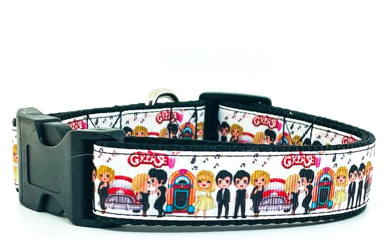 Grease dog collar Handmade adjustable buckle collar 1" wide or leash movie Petcollarshandmade