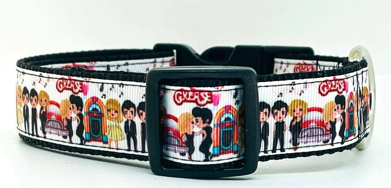 Grease dog collar Handmade adjustable buckle collar 1" wide or leash movie Petcollarshandmade