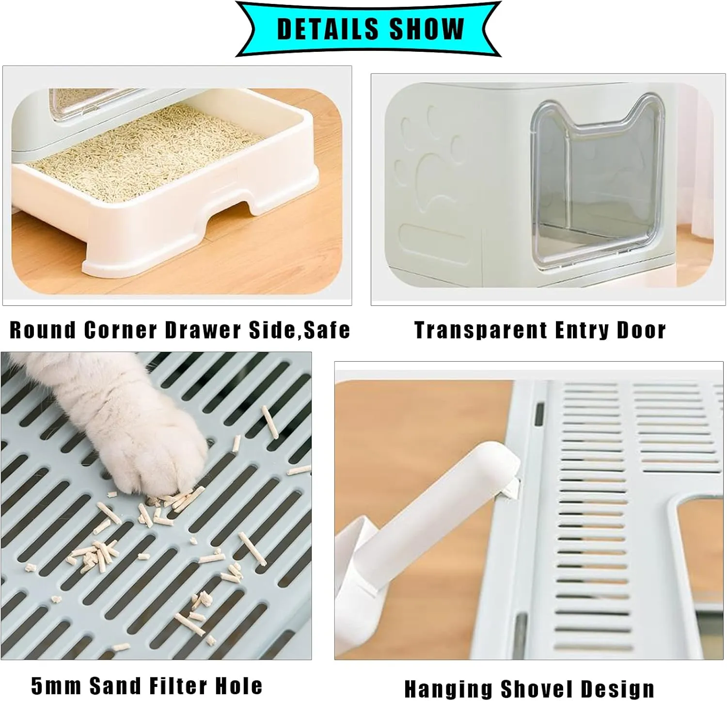 Hamiledyi Foldable Large Cat Litter Box with Drawer Top Entry - Anti-Splashing Cat Toilet with Lid - Includes Scoop & Suppresses Odors for Cats & Kittens - Gray