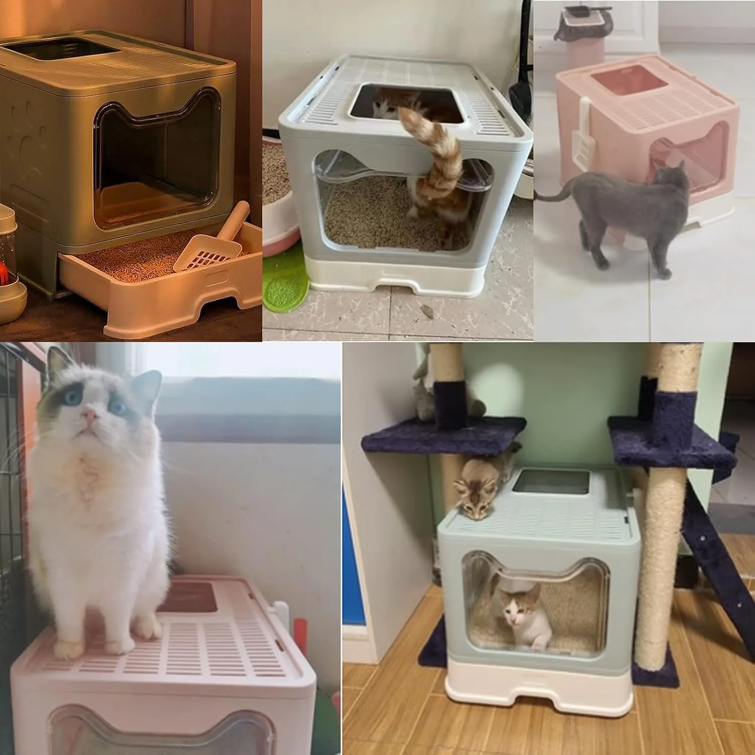 Hamiledyi Foldable Large Cat Litter Box with Drawer Top Entry - Anti-Splashing Cat Toilet with Lid - Includes Scoop & Suppresses Odors for Cats & Kittens - Gray