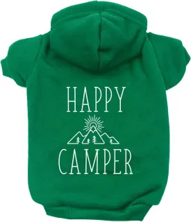 Happy Camper Pullover Fleece Lined Dog Hoodie with Leash Hole (Green Hooded Sweatshirt)