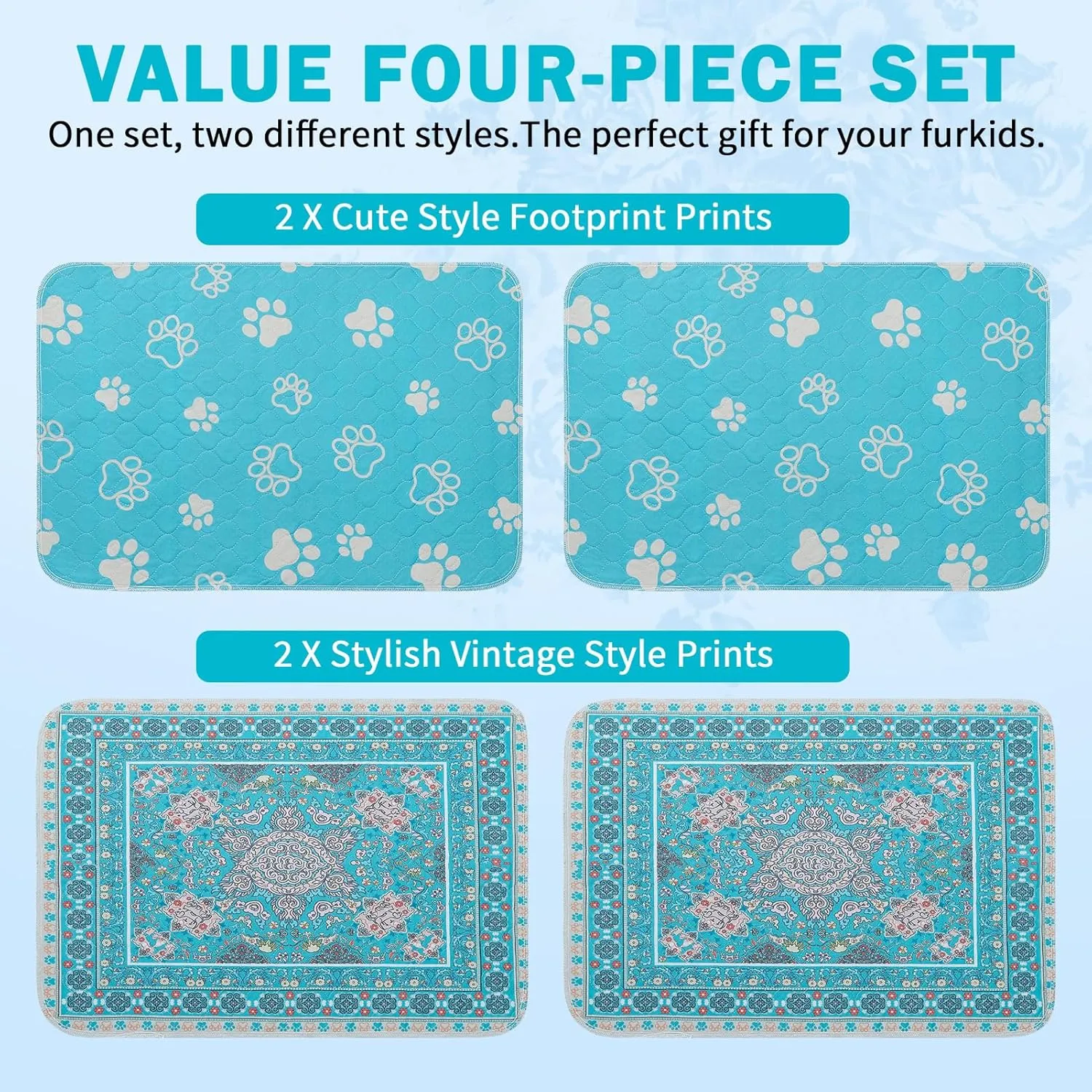 Homimp Washable Pee Pads for Dogs, 4 Pack Reusable Puppy Pads, Absorbent and Leakproof Dog Pee Pads, Non Slip Puppy Training Pads, Pet Mat for Floor, Crate, Couch, Whelping, 24"x36"
