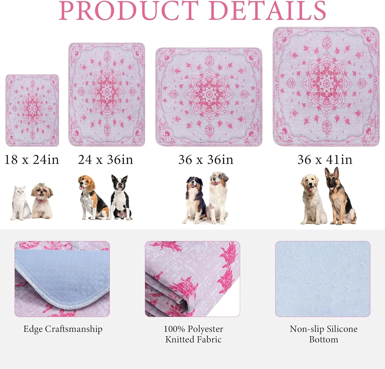 Homimp Washable Pee Pads for Dogs, 4 Pack Reusable Puppy Pads Waterproof, Absorbent and Leakproof Dog Pee Pads, Non Slip Puppy Training Pads, Pet Mat for Floor,Crate,Couch,Whelping,Pink, 18"x24"
