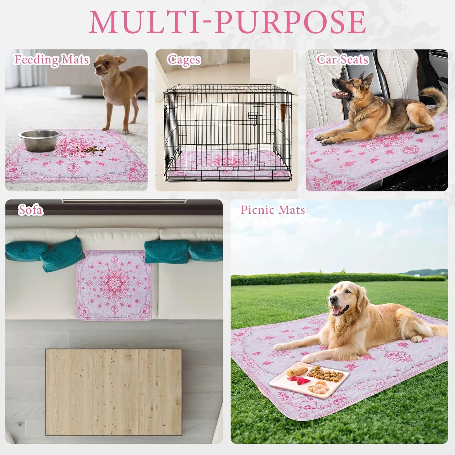 Homimp Washable Pee Pads for Dogs, 4 Pack Reusable Puppy Pads Waterproof, Absorbent and Leakproof Dog Pee Pads, Non Slip Puppy Training Pads, Pet Mat for Floor,Crate,Couch,Whelping,Pink, 18"x24"