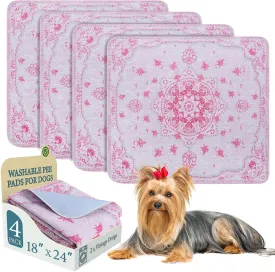 Homimp Washable Pee Pads for Dogs, 4 Pack Reusable Puppy Pads Waterproof, Absorbent and Leakproof Dog Pee Pads, Non Slip Puppy Training Pads, Pet Mat for Floor,Crate,Couch,Whelping,Pink, 18"x24"