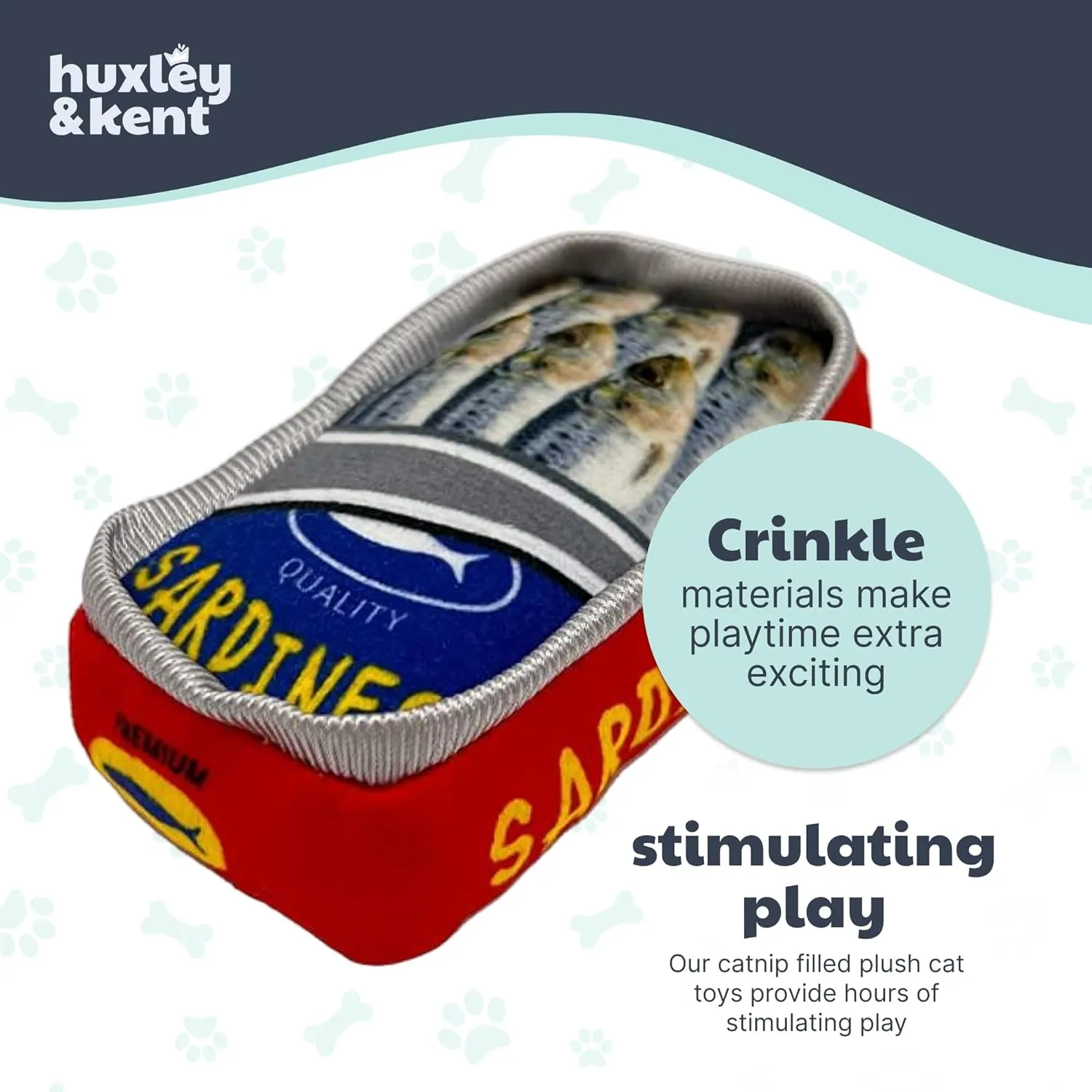 Huxley & Kent Plush Cat Toy - Sardine Tin - Snack Attack Strong Catnip Filled - Plush Interactive Kitten and Cat Toy with Catnip and Crinkle - Kittybelles