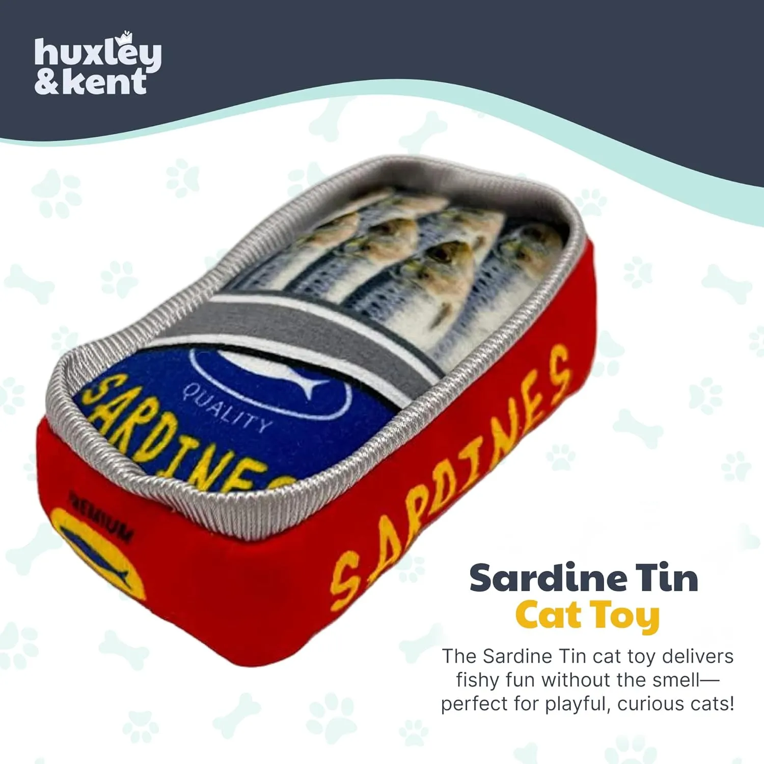 Huxley & Kent Plush Cat Toy - Sardine Tin - Snack Attack Strong Catnip Filled - Plush Interactive Kitten and Cat Toy with Catnip and Crinkle - Kittybelles