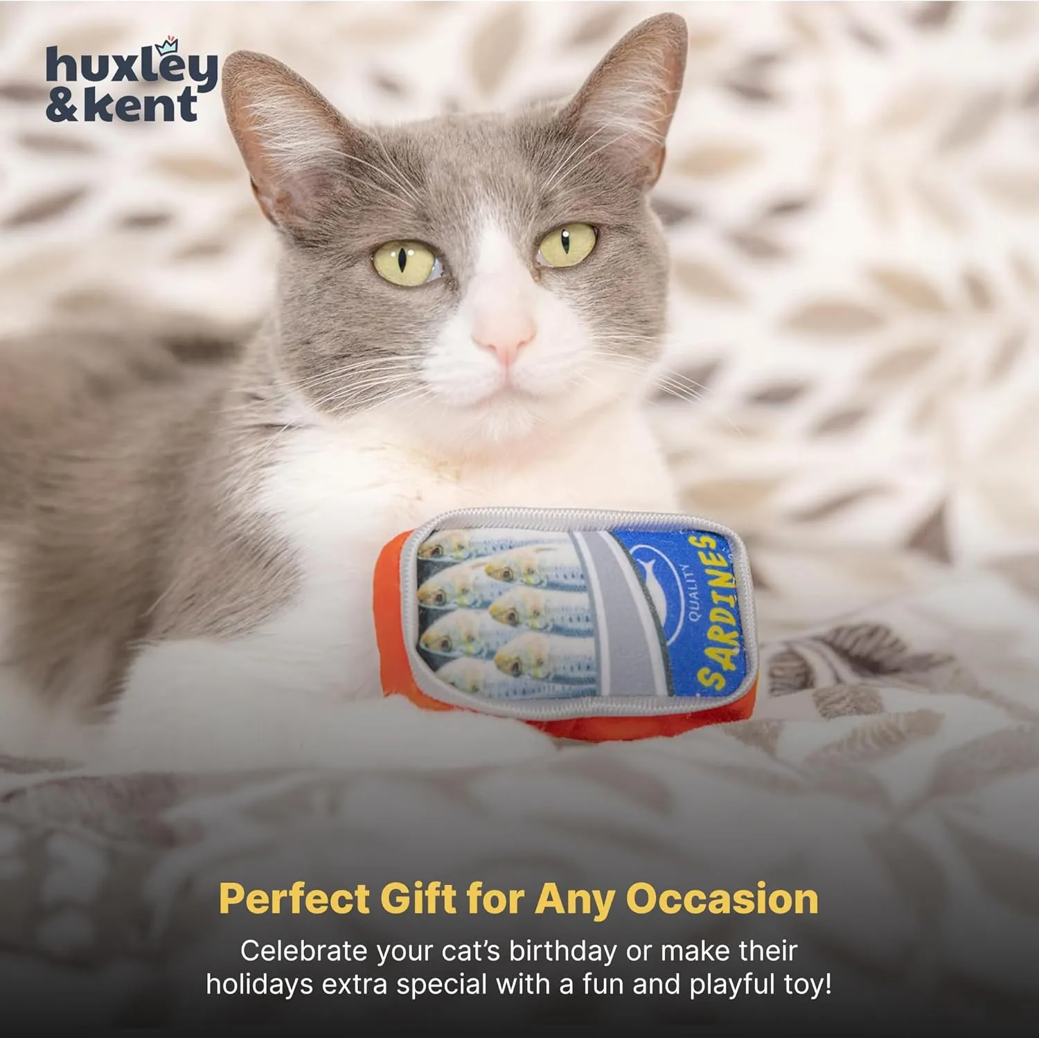 Huxley & Kent Plush Cat Toy - Sardine Tin - Snack Attack Strong Catnip Filled - Plush Interactive Kitten and Cat Toy with Catnip and Crinkle - Kittybelles