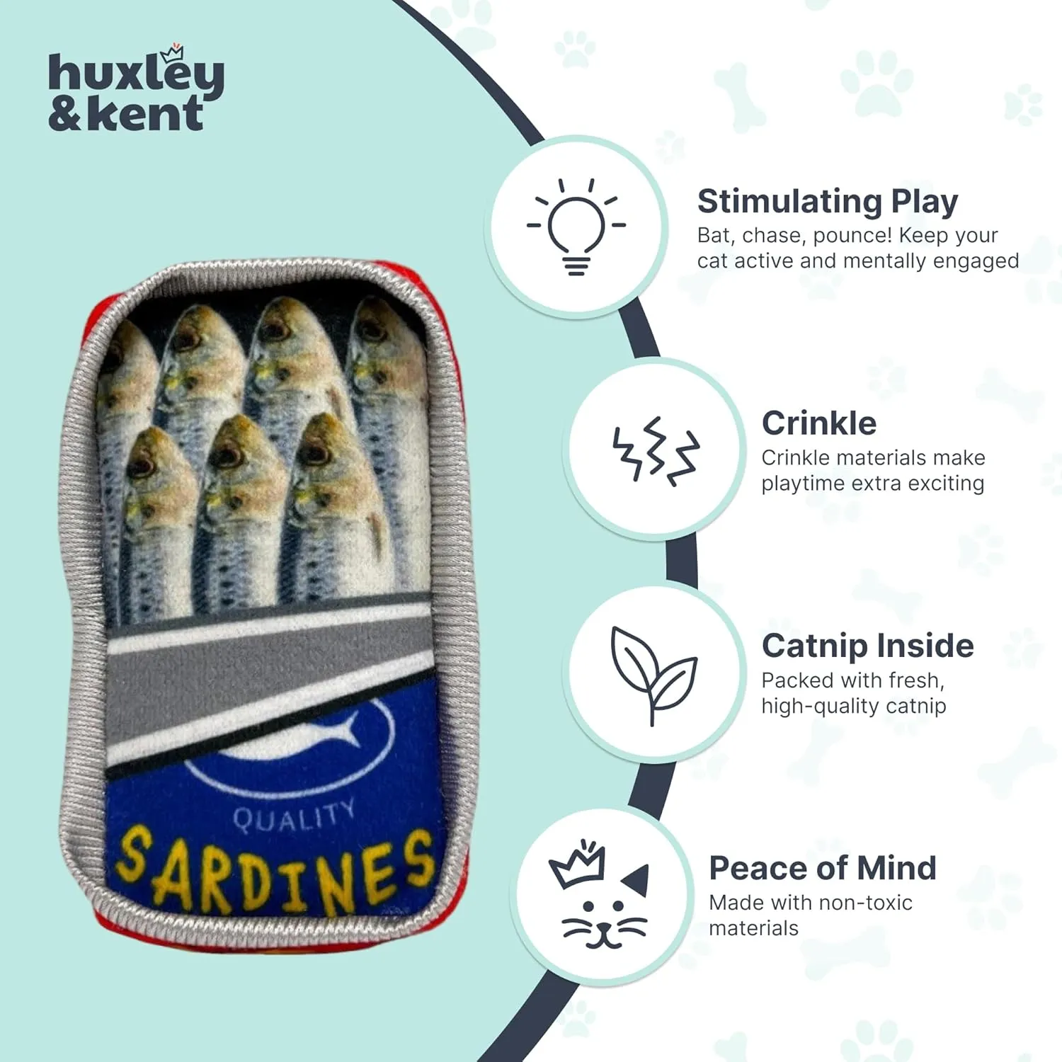 Huxley & Kent Plush Cat Toy - Sardine Tin - Snack Attack Strong Catnip Filled - Plush Interactive Kitten and Cat Toy with Catnip and Crinkle - Kittybelles
