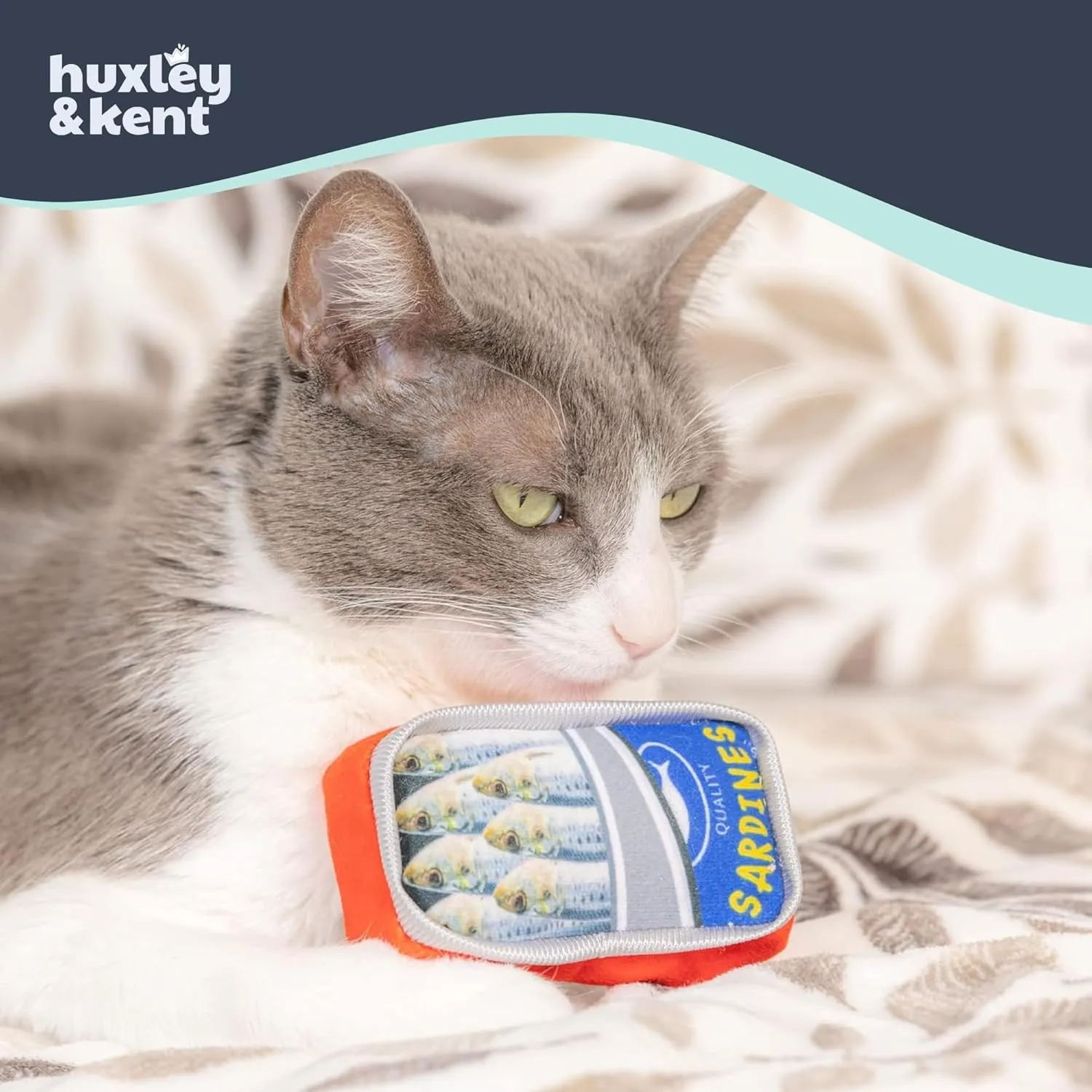 Huxley & Kent Plush Cat Toy - Sardine Tin - Snack Attack Strong Catnip Filled - Plush Interactive Kitten and Cat Toy with Catnip and Crinkle - Kittybelles
