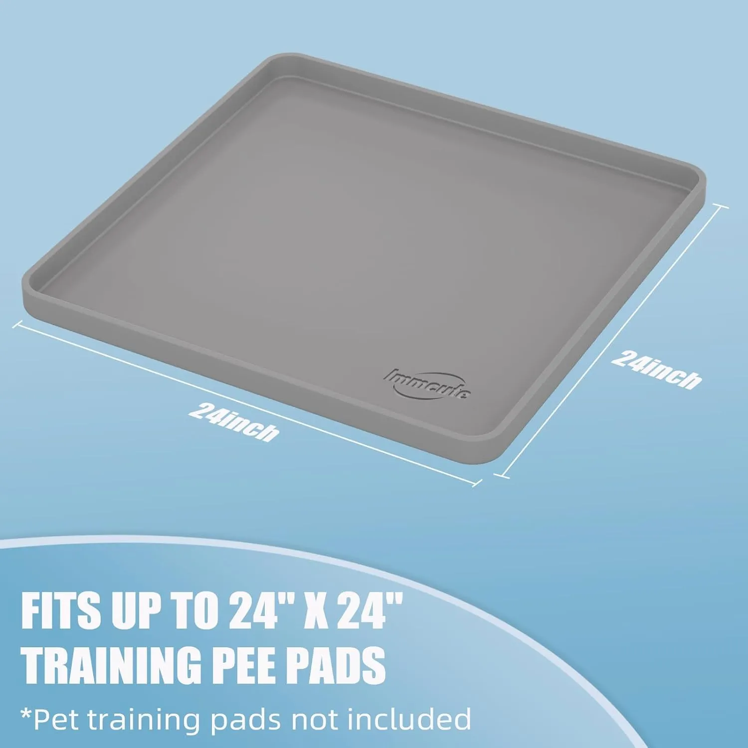 IMMCUTE Pee Pad Holder, Fits Up to 24" x 24" Training Pads, Silicone Non-Slip Dog Potty Tray,High Edge Puppy Pad Holder Tray for Easy Cleaning with 8 Holder Clamps, for Puppy Potty Training