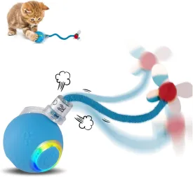 Interactive Cat Toys Ball with Brid Sound, Upgraded Rolling Moving Cat Ball with Tail, Automatic Cats/Kitten Toys for Bored Indoor Adult Cats, Motion Activated, Blue