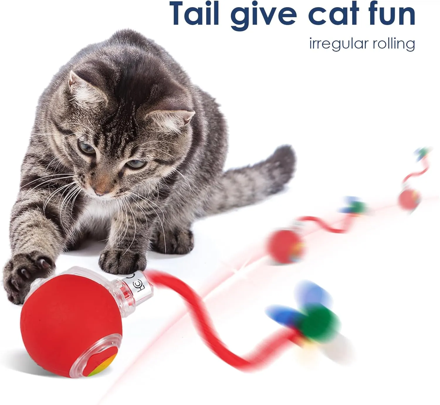 Interactive Cat Toys Ball with Brid Sound, Upgraded Rolling Moving Cat Ball with Tail, Automatic Cats/Kitten Toys for Bored Indoor Adult Cats, Motion Activated, Blue