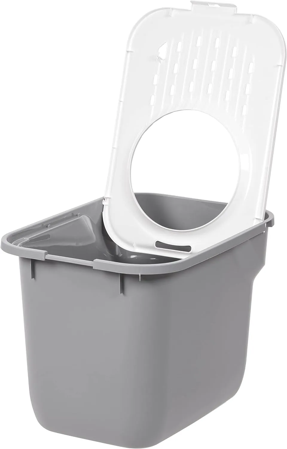 IRIS USA Cat Litter Box, Large Cat Box Enclosure, Top Entry with Litter Catching Lid, Enclosed, Gray/White