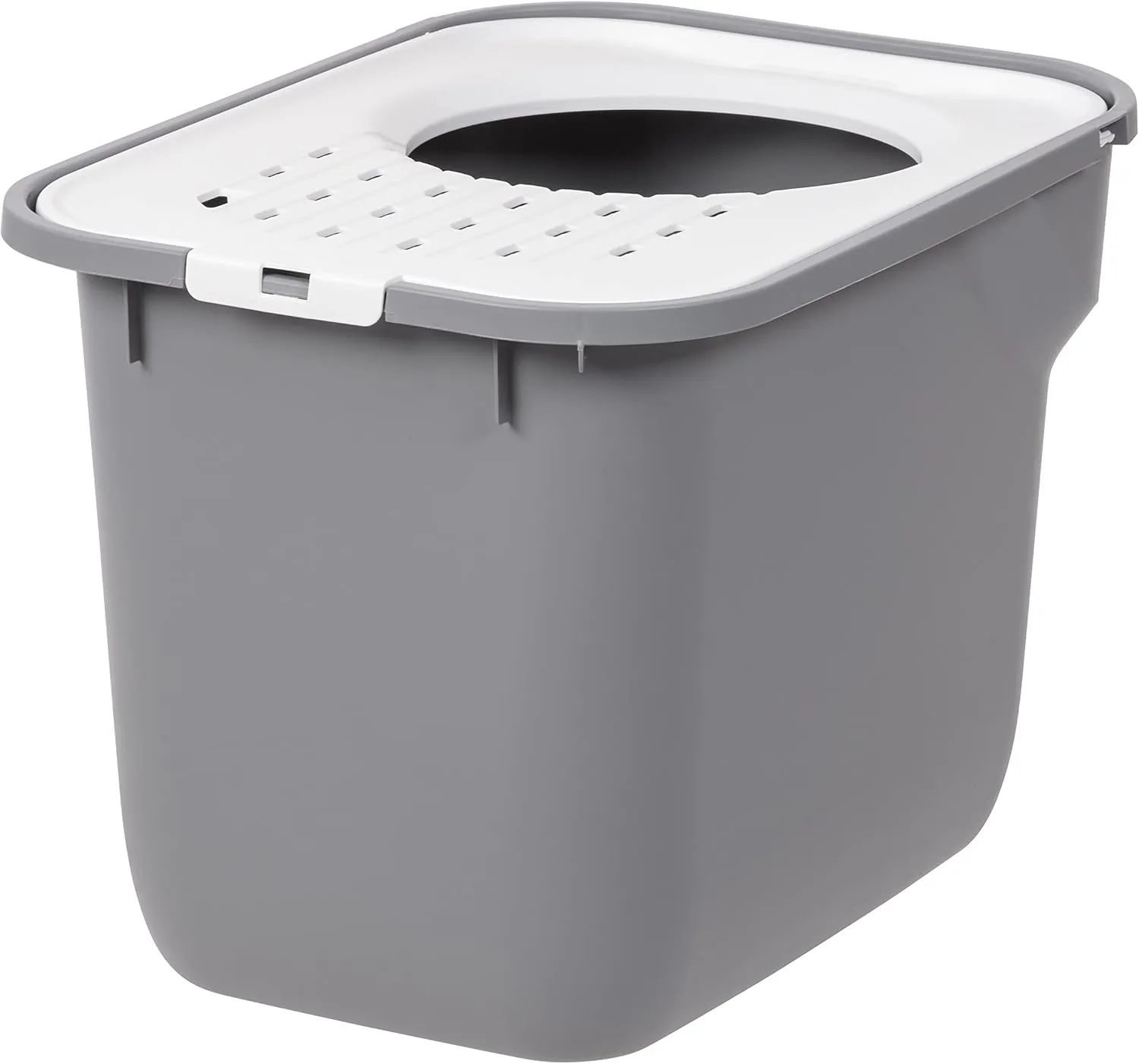 IRIS USA Cat Litter Box, Large Cat Box Enclosure, Top Entry with Litter Catching Lid, Enclosed, Gray/White
