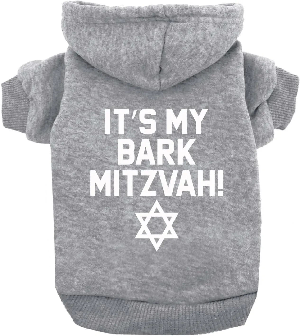 It's My Barkitzvah! Dog Hoodie Fleece Lined Pullover Sweatshirt with Leash Hole (Grey, Medium 162)