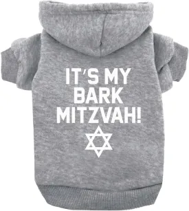 It's My Barkitzvah! Dog Hoodie Fleece Lined Pullover Sweatshirt with Leash Hole (Grey, Medium 162)