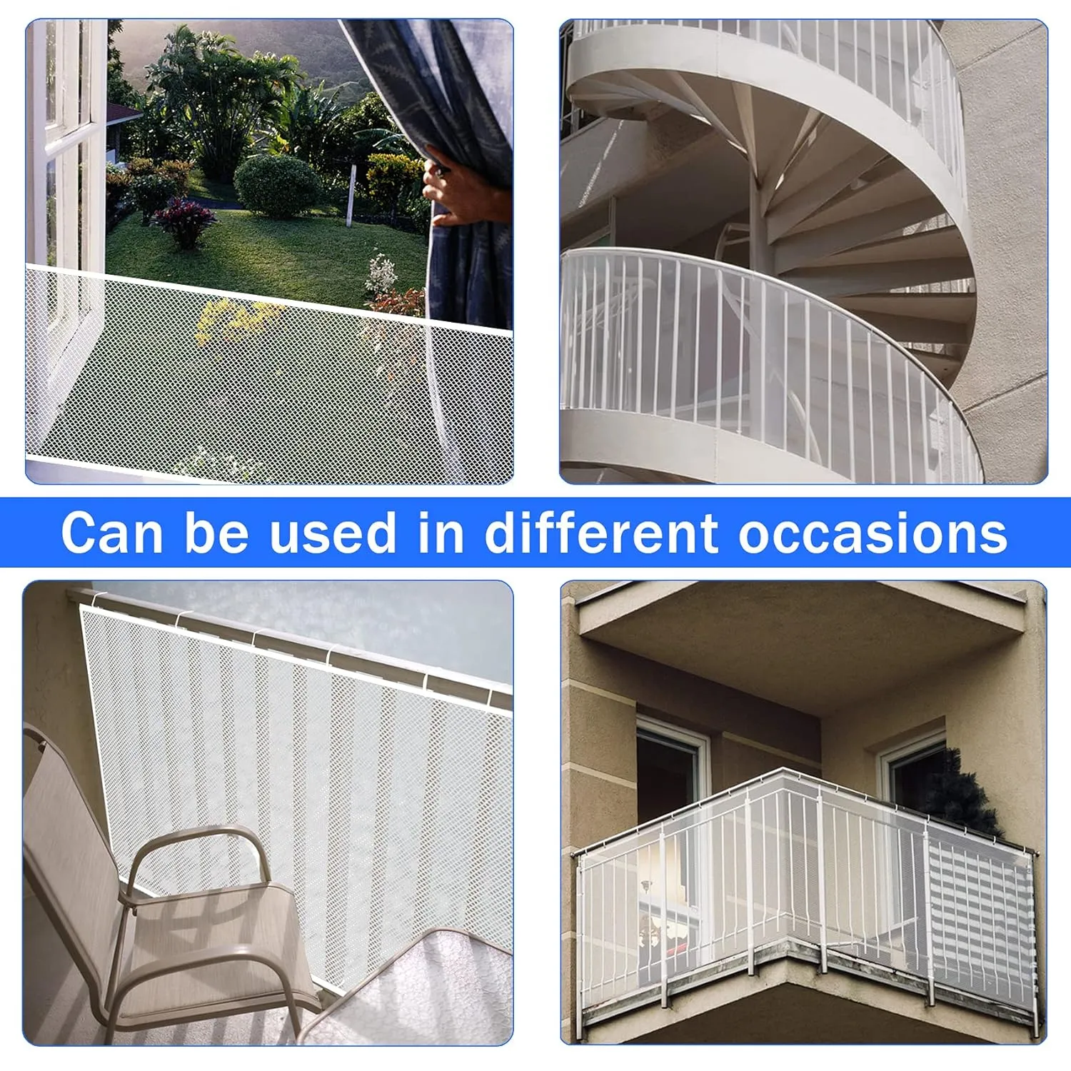 JIFTOK Baby Gate for Stairs, Banister Guard for Kids, Pets, Toys, 10ft L x 2.66 ft H, Mesh Netting Safety Net for Balcony Rail Stair, Stairway Net Baby Safety Products for Indoor & Outdoor (White)