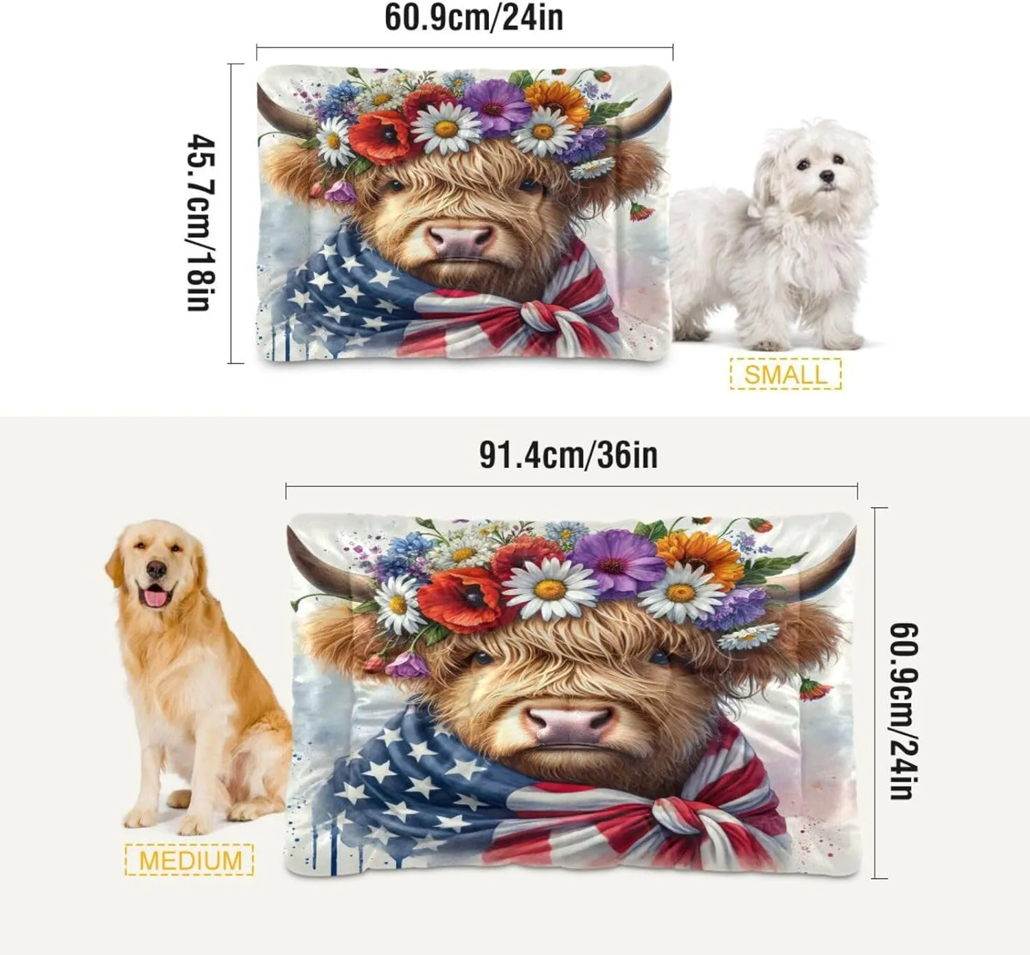 Joko Ivery Flag Watercolor Highland Cow Dog Cat Bed for Crate Soft Crate Pad Anti Slip Sleeping Mats Machine Washable Crate Mat for Puppy Dogs Cats Indoor Pet Supplies 2418 in