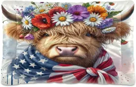 Joko Ivery Flag Watercolor Highland Cow Dog Cat Bed for Crate Soft Crate Pad Anti Slip Sleeping Mats Machine Washable Crate Mat for Puppy Dogs Cats Indoor Pet Supplies 2418 in