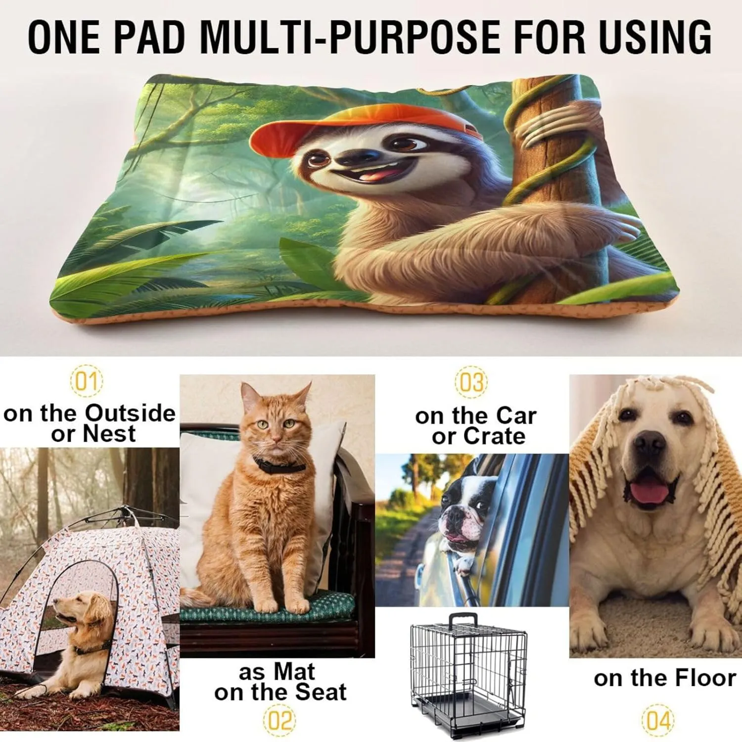 Joko Ivery Summer Sloth Rainforest Dog Cat Bed for Crate Soft Crate Pad Machine Washable Sleeping Mats Anti Slip Crate Mat for Puppy Dogs Cats Indoor Pet Supplies 2418 in