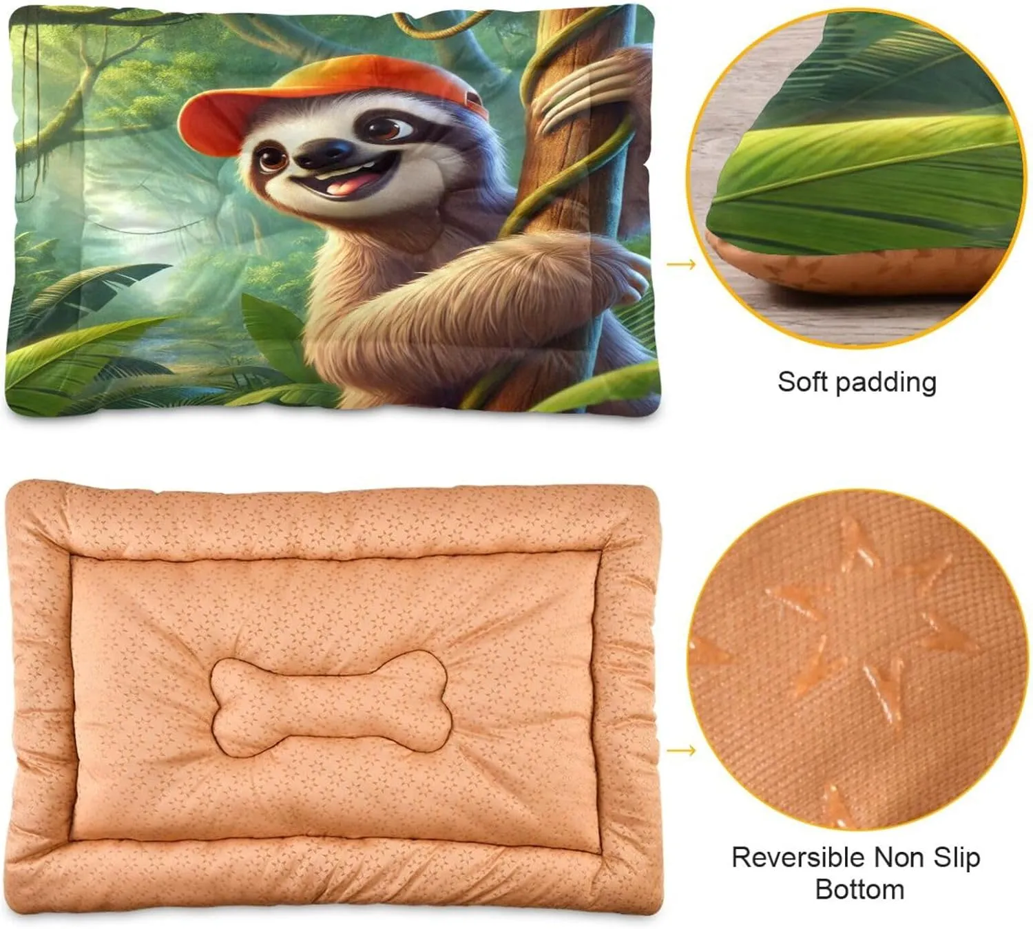 Joko Ivery Summer Sloth Rainforest Dog Cat Bed for Crate Soft Crate Pad Machine Washable Sleeping Mats Anti Slip Crate Mat for Puppy Dogs Cats Indoor Pet Supplies 2418 in