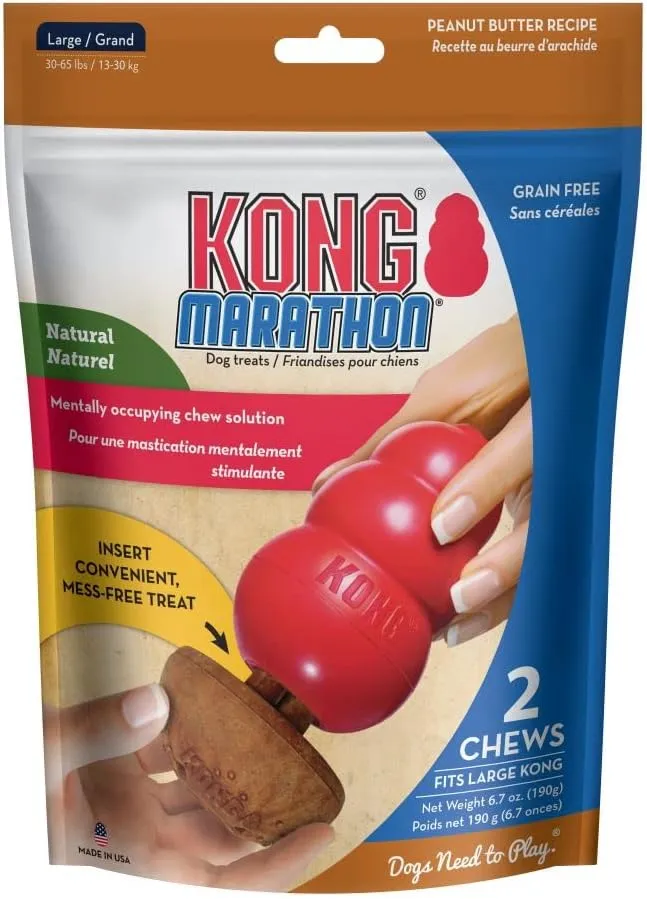 KONG Marathon - Large Dog Toy Chewy Treat - Peanut Butter Flavor, Grain Free - 2 Pack