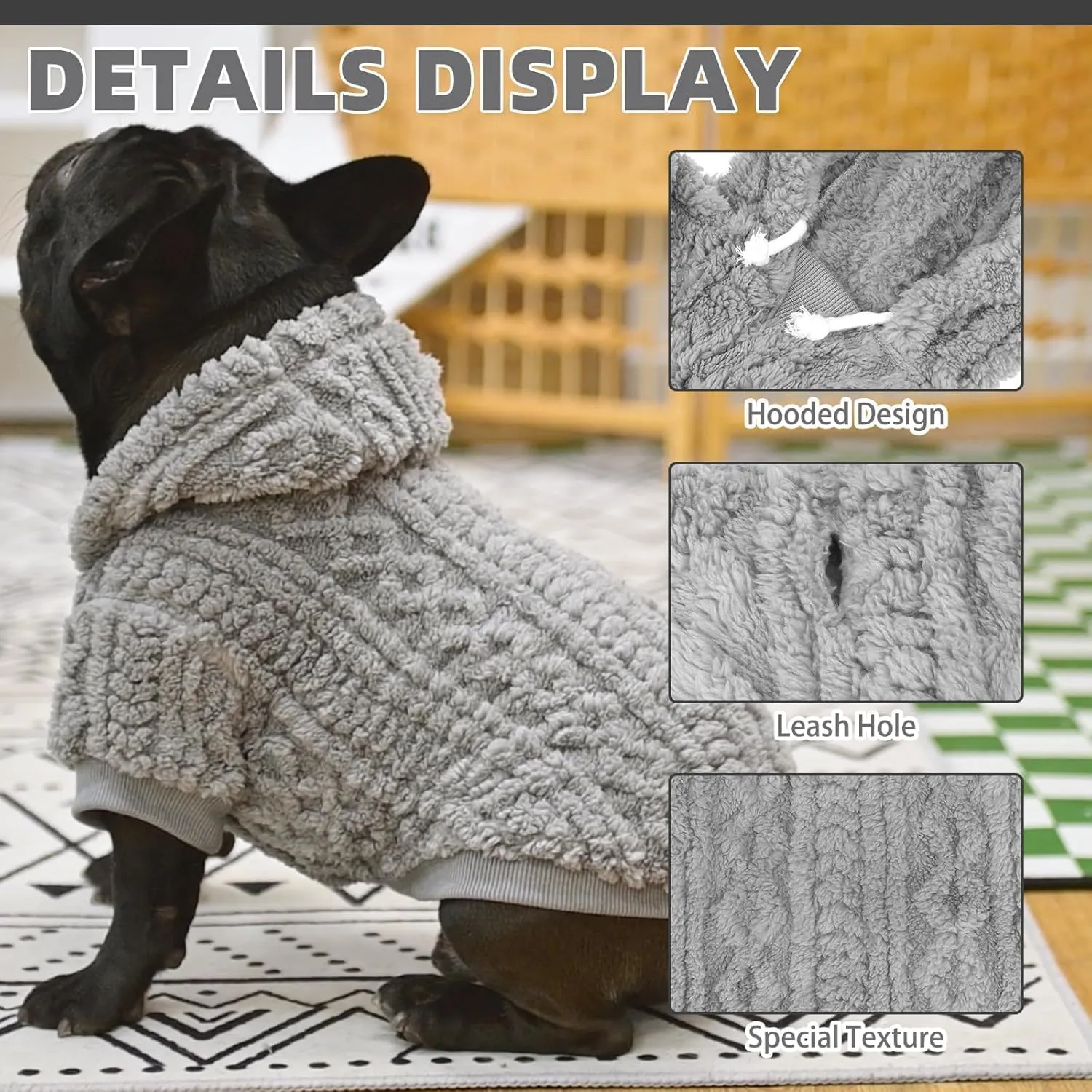 KOOLTAIL Fleece Dog Sweater Hoodie for Small Medium Large Dogs - Super Soft Fall Dog Clothes Knitted Sweatshirt with Leash Hole, Warm Winter Cold Weather Pet Coat for Puppy Cats Male/Female Grey XS