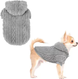 KOOLTAIL Fleece Dog Sweater Hoodie for Small Medium Large Dogs - Super Soft Fall Dog Clothes Knitted Sweatshirt with Leash Hole, Warm Winter Cold Weather Pet Coat for Puppy Cats Male/Female Grey XS