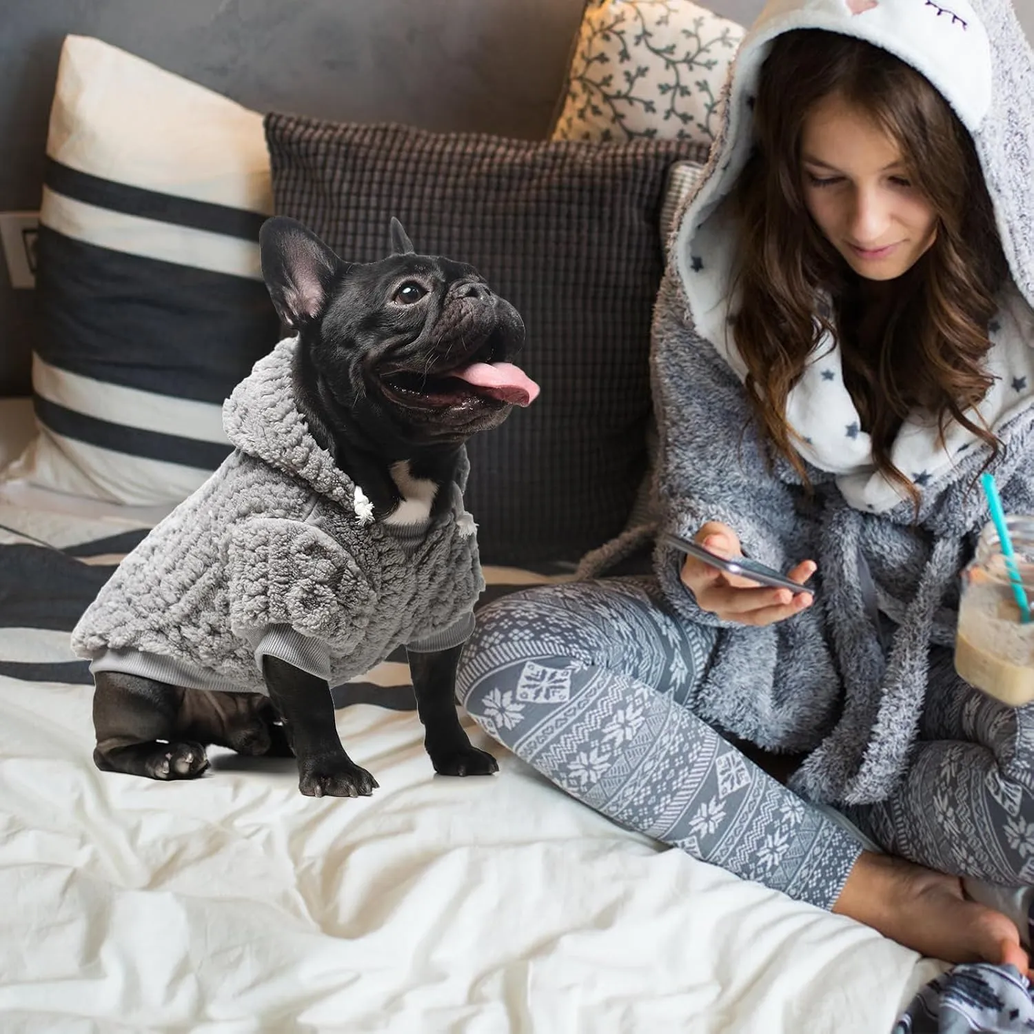 KOOLTAIL Fleece Dog Sweater Hoodie for Small Medium Large Dogs - Super Soft Fall Dog Clothes Knitted Sweatshirt with Leash Hole, Warm Winter Cold Weather Pet Coat for Puppy Cats Male/Female Grey XS