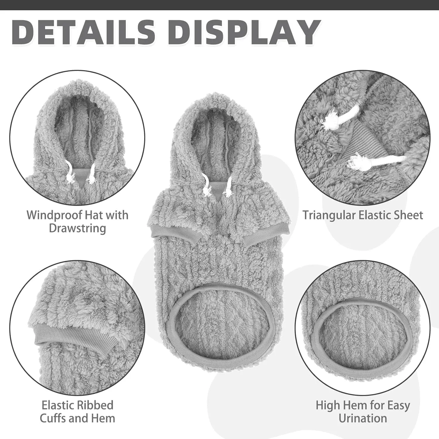 KOOLTAIL Fleece Dog Sweater Hoodie for Small Medium Large Dogs - Super Soft Fall Dog Clothes Knitted Sweatshirt with Leash Hole, Warm Winter Cold Weather Pet Coat for Puppy Cats Male/Female Grey XS