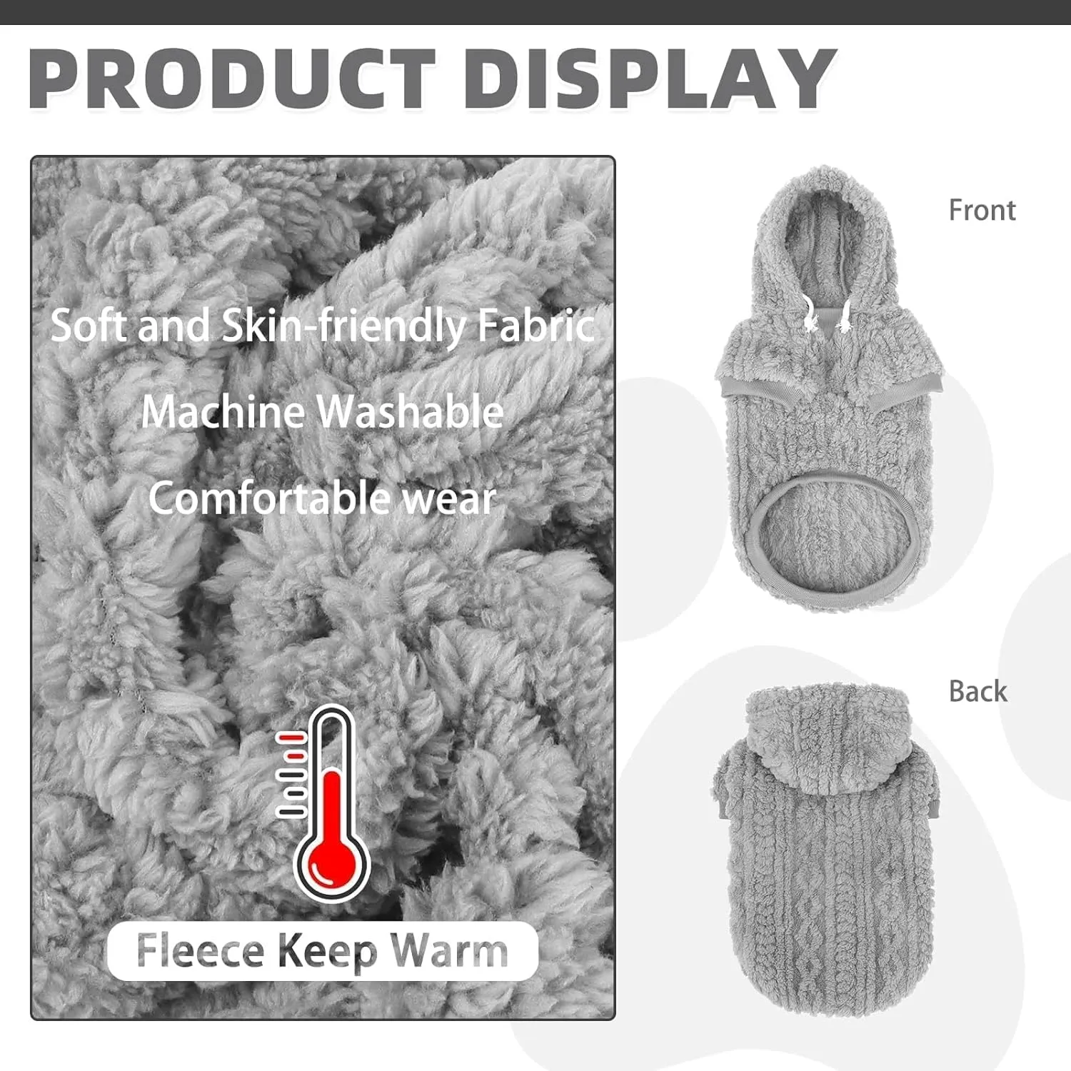 KOOLTAIL Fleece Dog Sweater Hoodie for Small Medium Large Dogs - Super Soft Fall Dog Clothes Knitted Sweatshirt with Leash Hole, Warm Winter Cold Weather Pet Coat for Puppy Cats Male/Female Grey XS